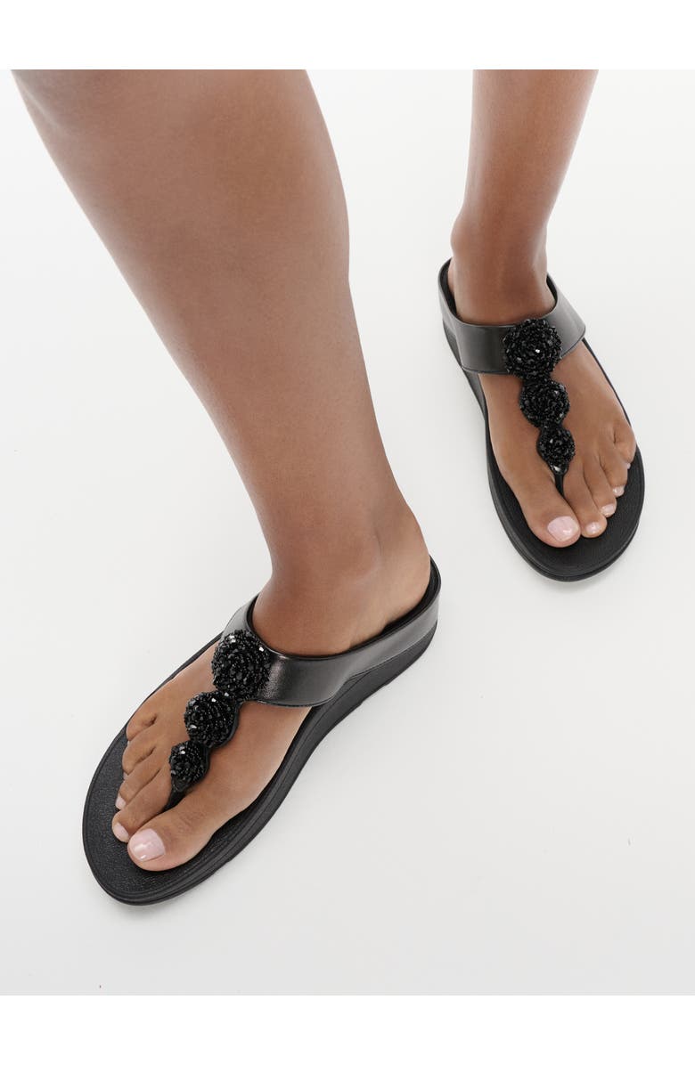 FitFlop Fino Beadie-button metallic toe-post sandals, Alternate, color, Metallic Black
