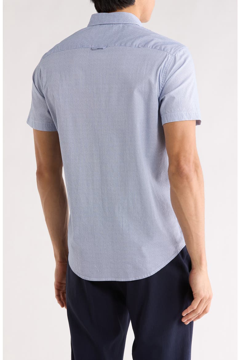 Geometric Print Short Sleeve Button-Down Shirt, Alternate, color, BLUE/ WHITE
