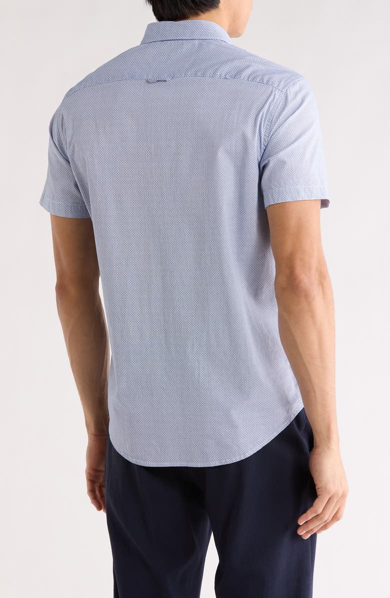 DENIM AND FLOWER Geometric Print Short Sleeve Button-Down Shirt, Alternate, color, Blue/ White