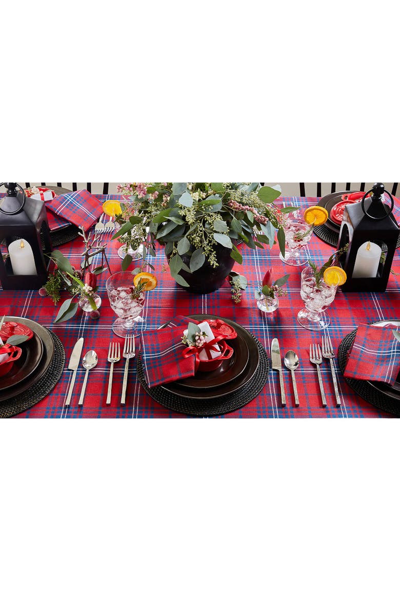Linen Table Throw 52 x 52 Inch - Red Tartan Plaid, Alternate, color, Red and Navy
