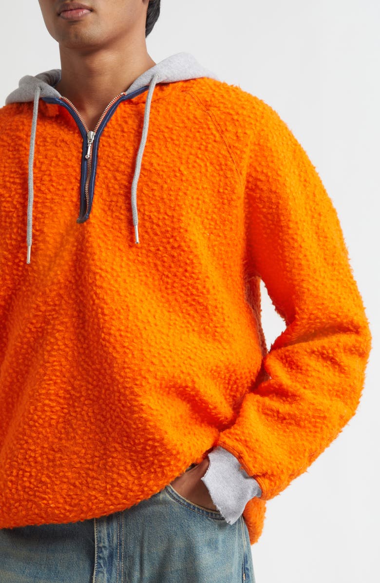 STOCKHOLM SURFBOARD CLUB Farm Colorblock Wool Blend Quarter Zip Hoodie, Alternate, color, Orange