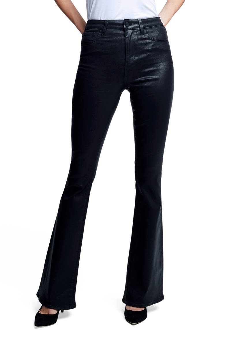L'AGENCE Marty Coated High Waist Flare Leg Jeans, Main, color, Noir Coated
