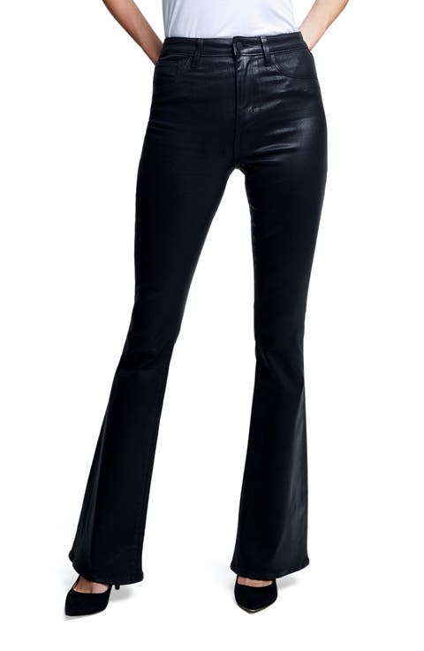 Marty Coated High Waist Flare Leg Jeans (Noir)