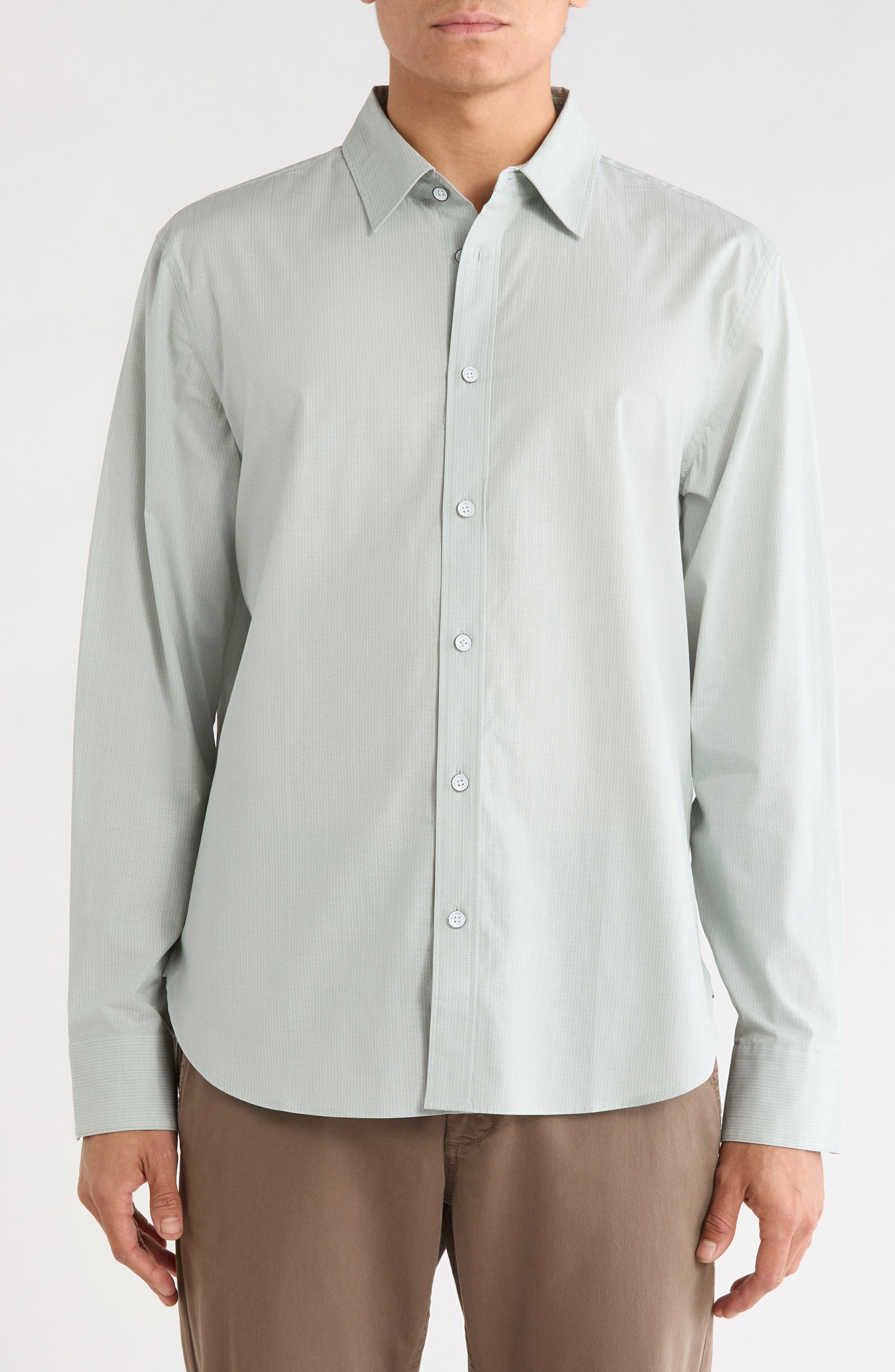 Griffin Stripe Long Sleeve Cotton Button-Up Shirt