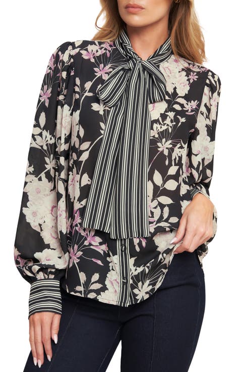 Neck Tie Long Sleeve Woven Top