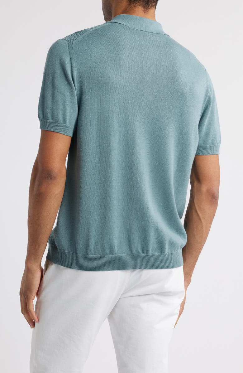 Canali Short Sleeve Textured Cotton & Modal Polo Sweater, Alternate, color, 