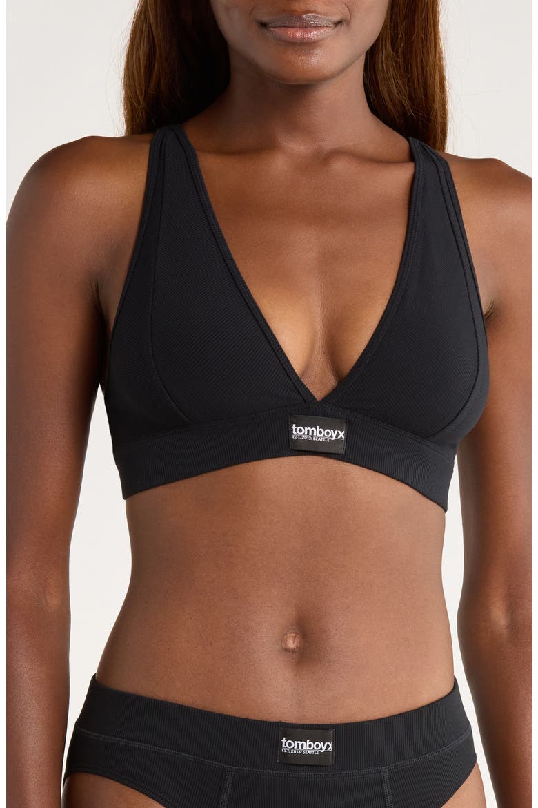 Rib Wireless Plunge Bra, Main, color, BLACK