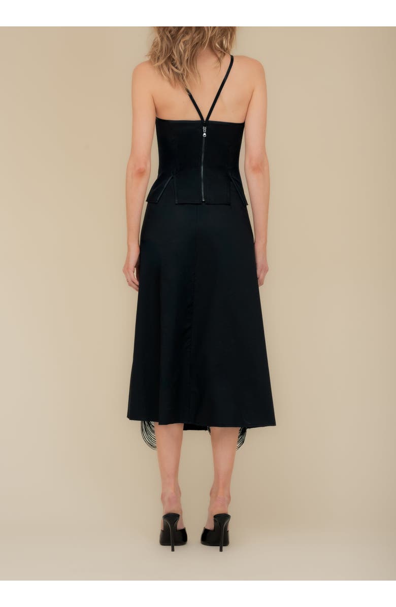 Contessa Mills Madeleine Soft Fringe-Trimmed Stretch Cotton Poplin Skirt, Alternate, color, Black