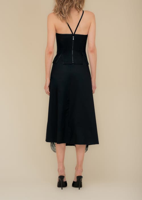 Contessa Mills Madeleine Soft Fringe-trimmed Stretch Cotton Poplin Skirt In Black