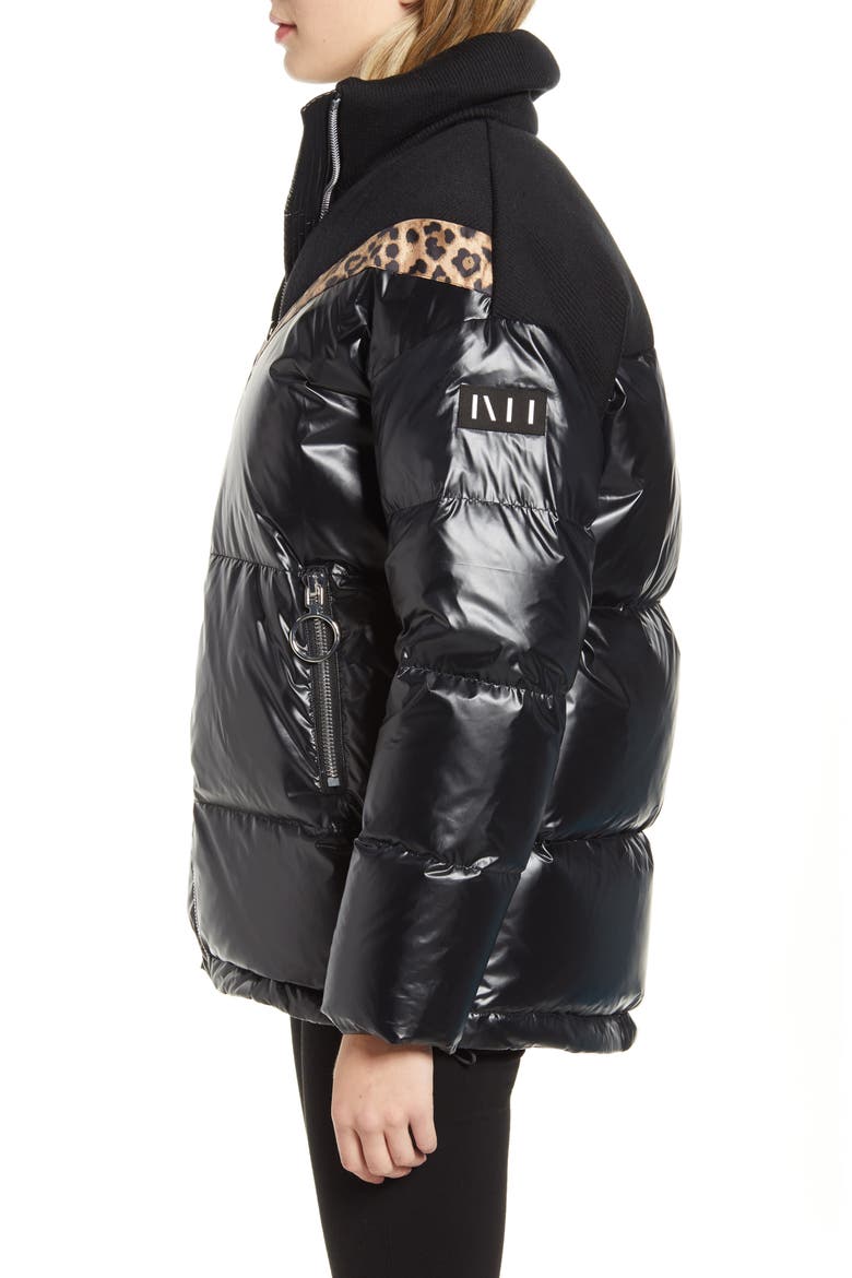 Mixed Media Puffer Jacket, Alternate, color, BLACK