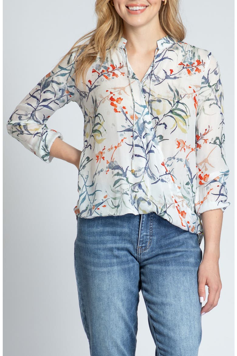 Print Tassel Surplice Chiffon Top, Main, color, WHITE MULTI