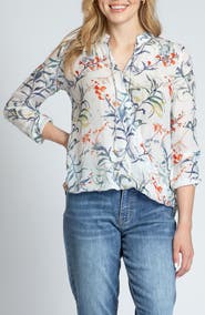 APNY Print Tassel Surplice Chiffon Top