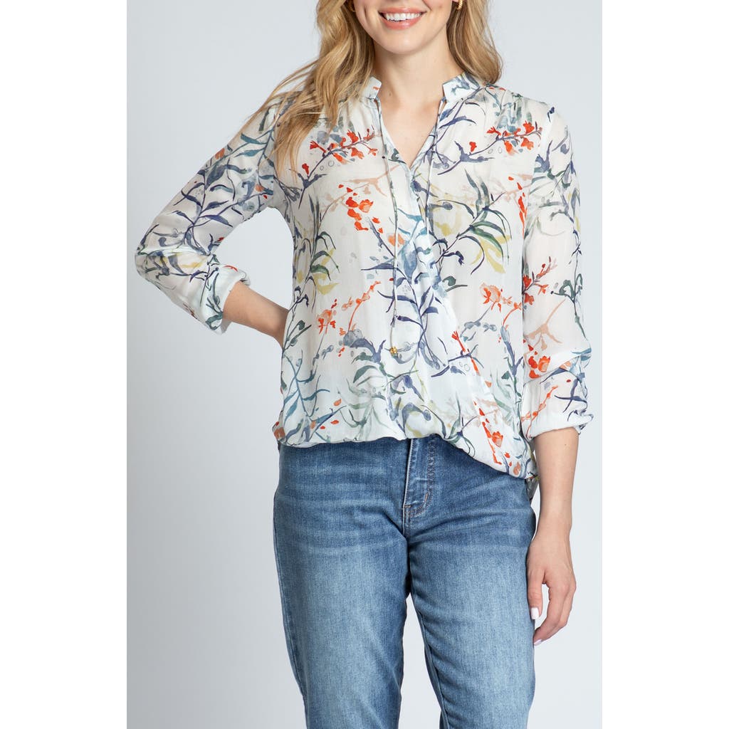 Apny Print Tassel Surplice Chiffon Top In White Multi