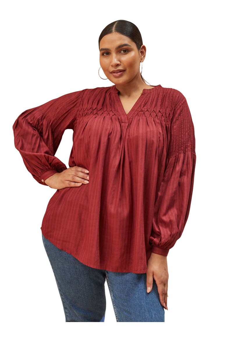 Long Sleeve Pintuck Blouse, Alternate, color, Oxblood