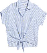 beachlunchlounge Rosie Embroidered Tie Front Short Sleeve Button-Up Shirt