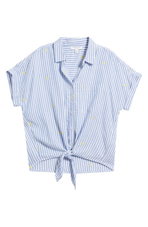 Shop Beachlunchlounge Rosie Embroidered Tie Front Short Sleeve Button-up Shirt In Dominica Island