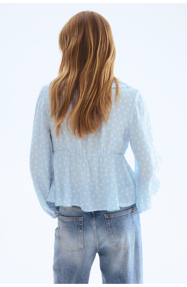 H&M Flounce-trimmed Blouse, Alternate, color, Light Blue/Polka Dot