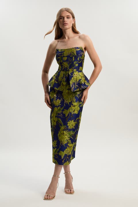 Petite Floral Jacquard Midi Pencil Dress