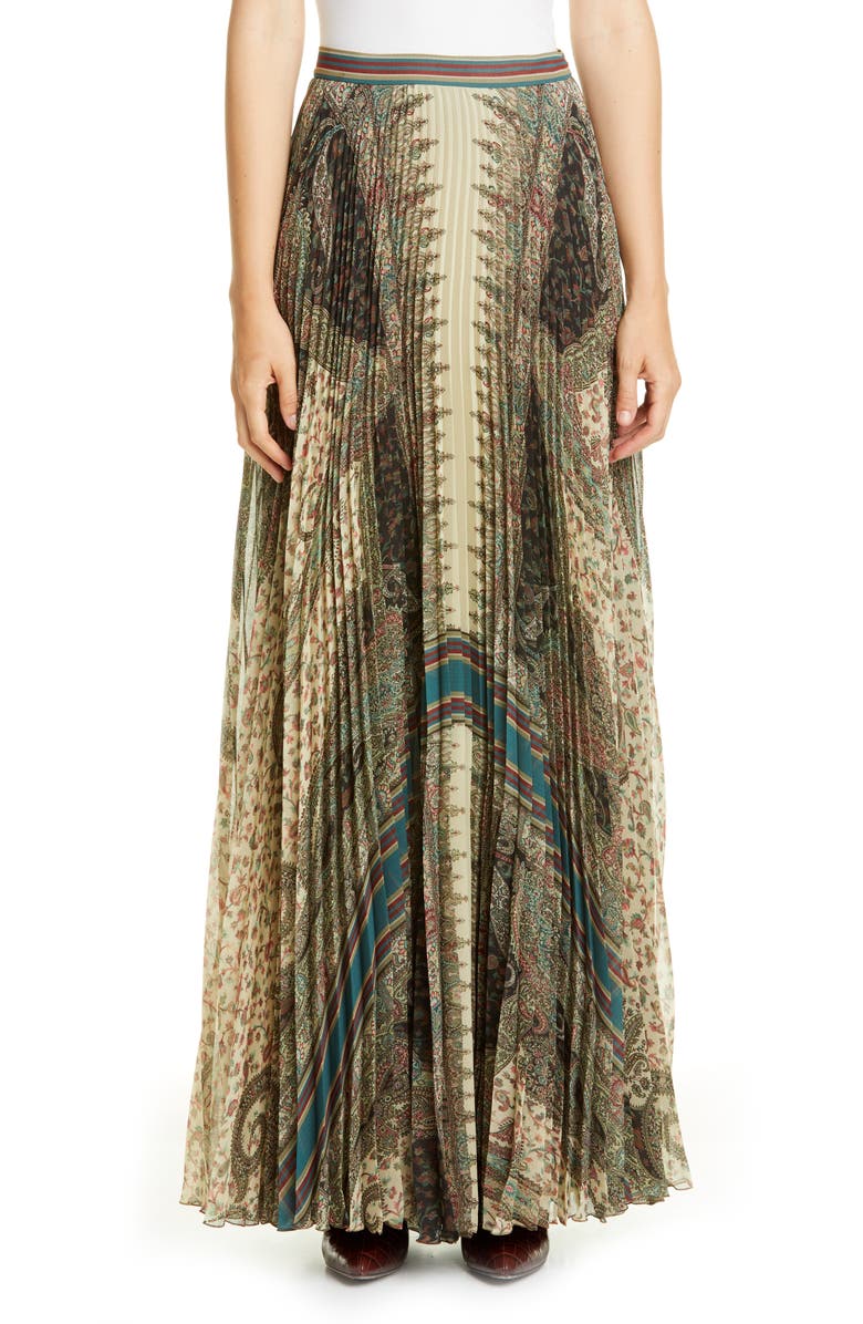Etro Brocade Print Pleated Maxi Skirt, Main, color, 