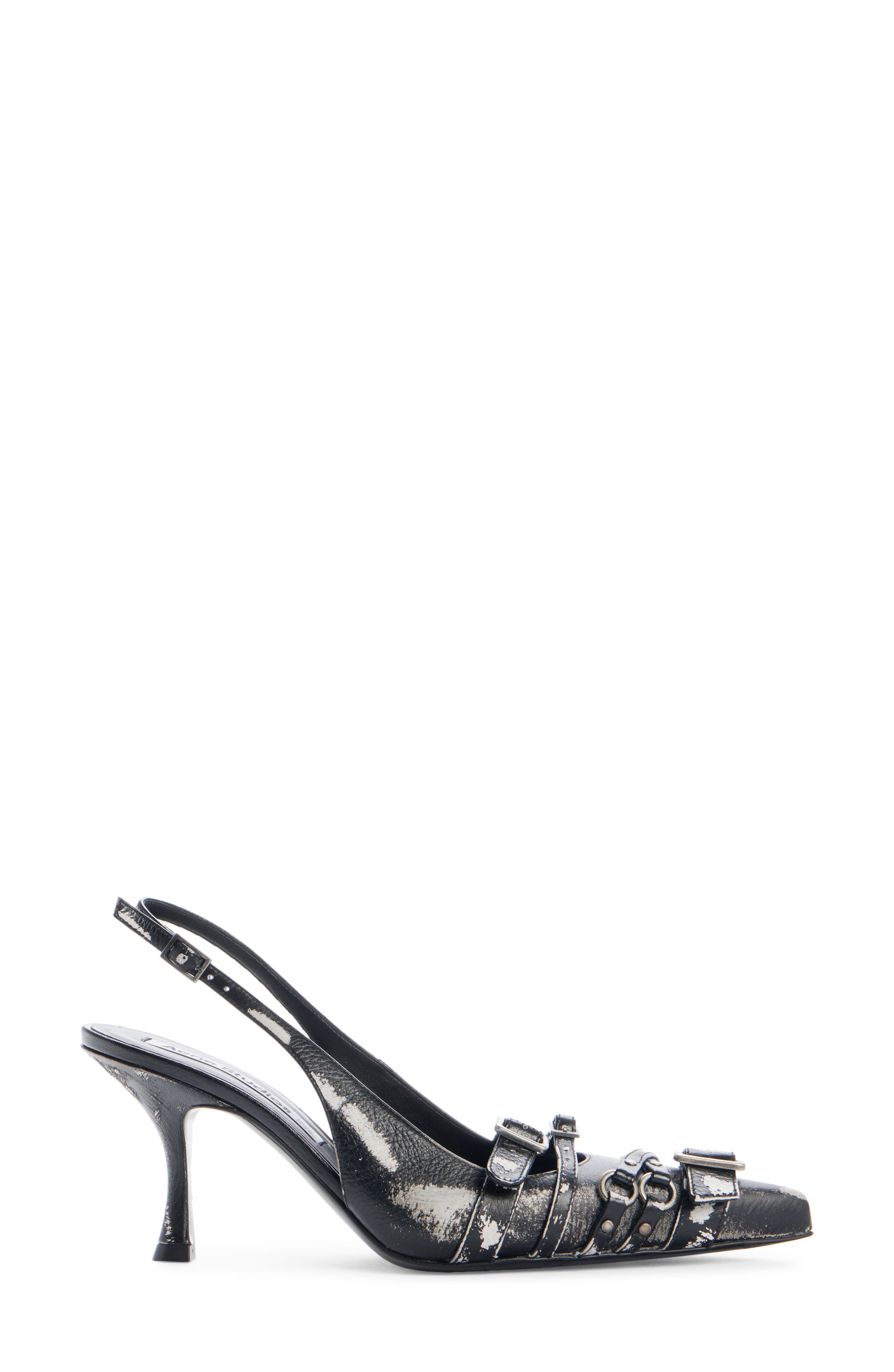 Brandan Buckled Pointed Toe Slingback Pump, Alternate, color, BLACK/ WHITE