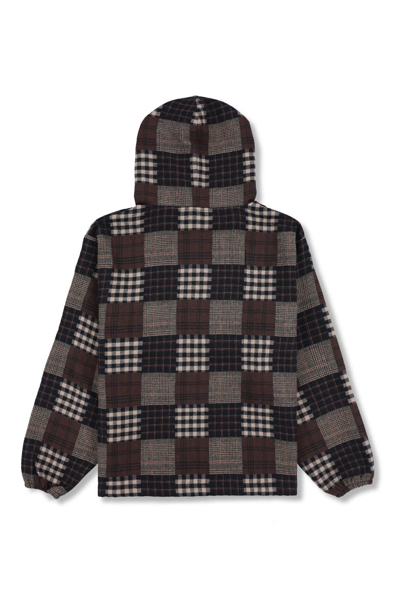 Madras Plaid Patchwork Pullover Hoodie, Alternate, color, BROWN