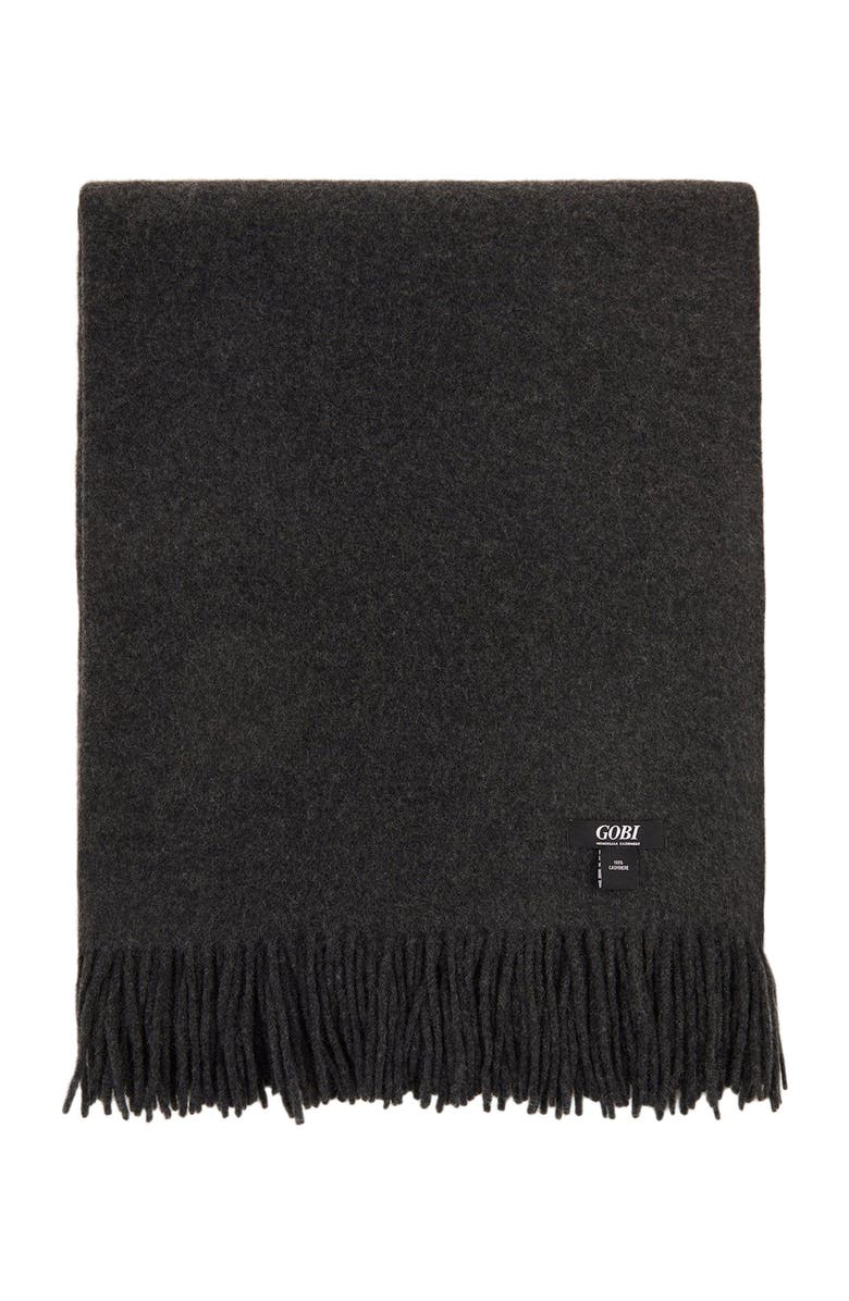 GOBI Mongolian Cashmere Large Blanket With Fringe, Alternate, color, Charcoal