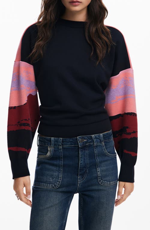 Desigual Karla Print Crop Sweater In Black