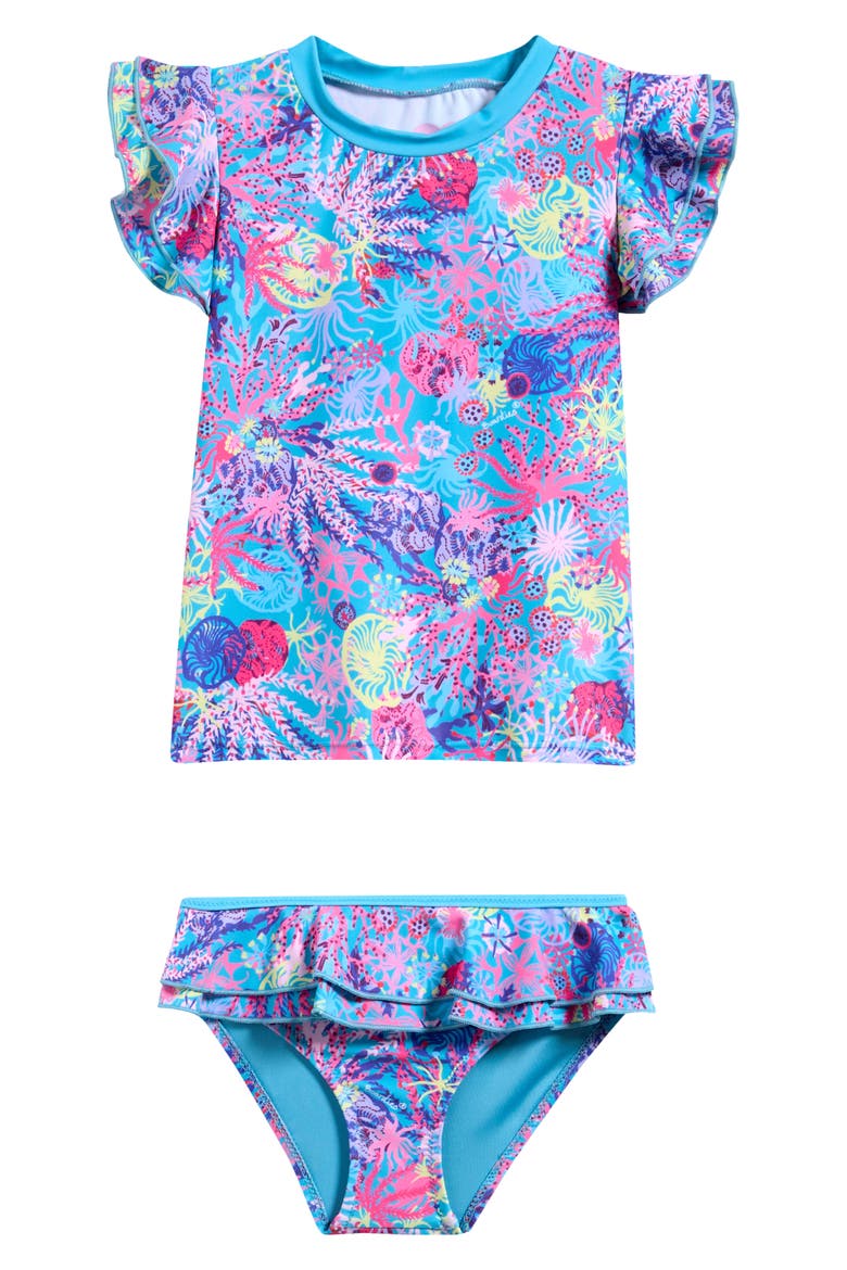 Kids' Coral Ruffle Two-Piece Swimsuit, Main, color, BLUE MULTI