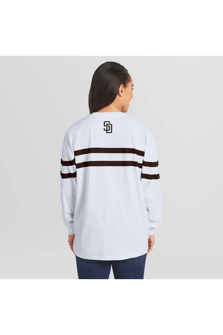Women's WEAR by Erin Andrews  White San Diego Padres Oversized Long Sleeve Striped T-Shirt, Alternate, color, White