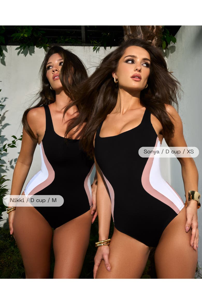 Mega Sculpting Square Neck One Piece Swimsuit, Alternate, color, Contour Black/Rose/White