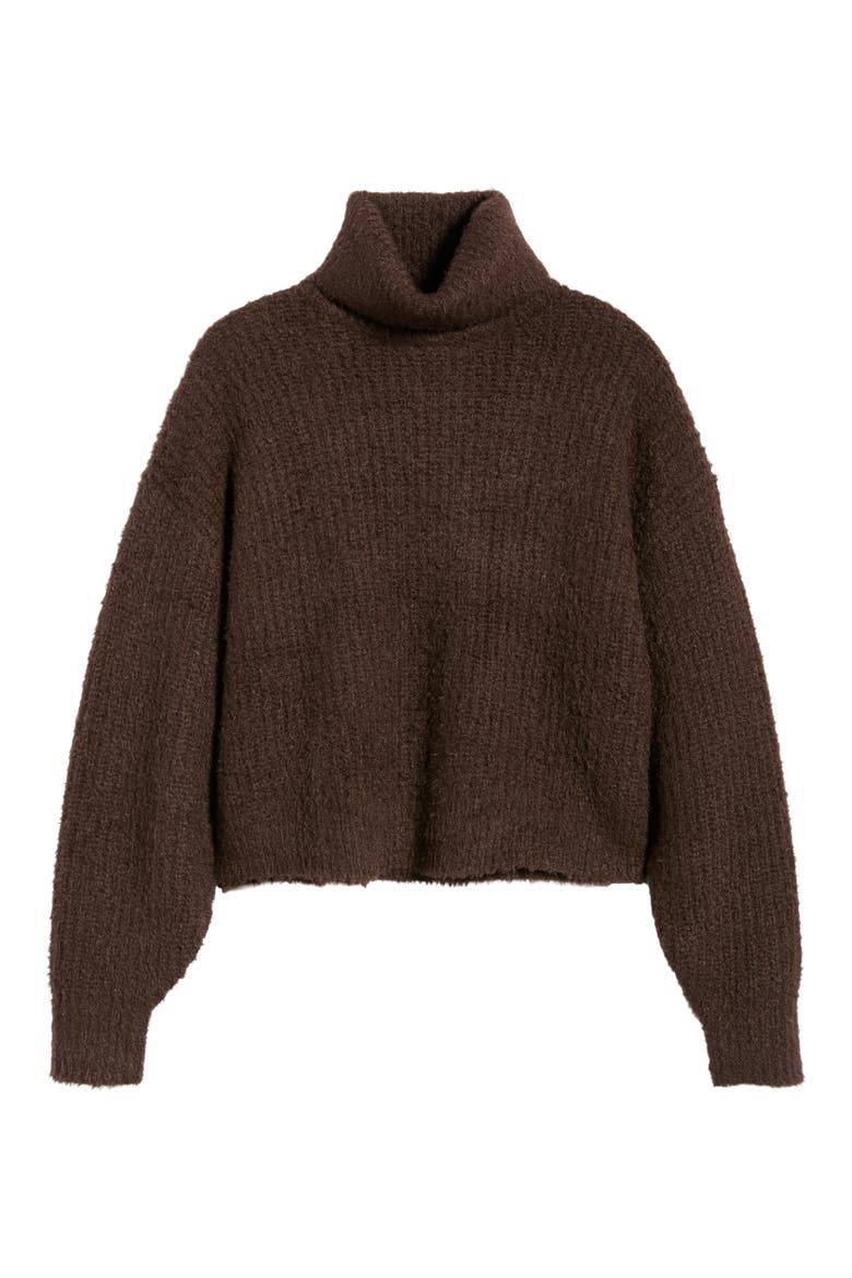 Fuzzy Turtleneck Sweater, Alternate, color, BROWN COFFEE