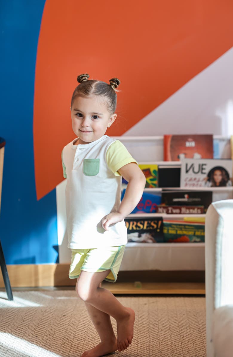 Manière Kids' Sunshine Rainbows Top & Shorts Set, Alternate, color, Sage