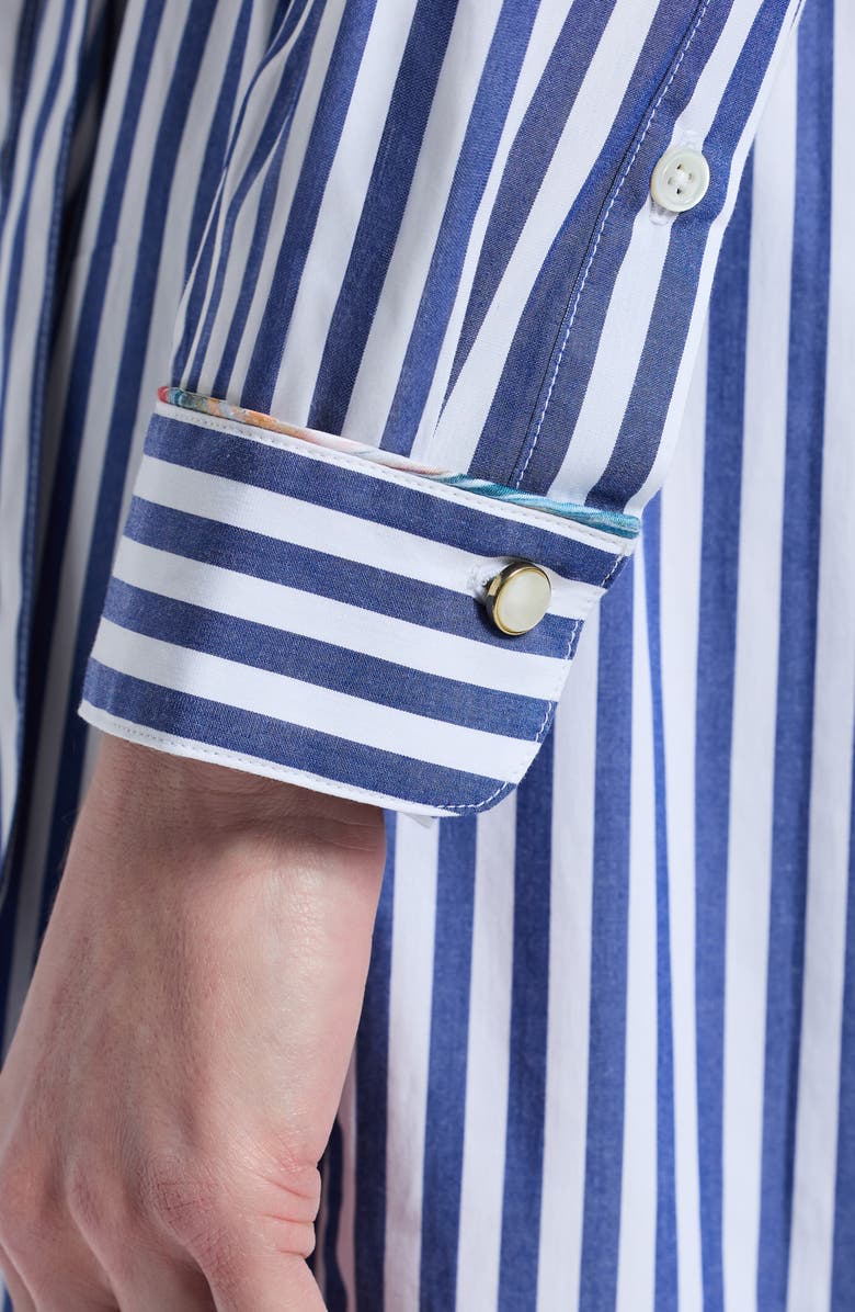 Robert Graham Leona Stripe Long Sleeve Midi Shirtdress, Alternate, color, Navy