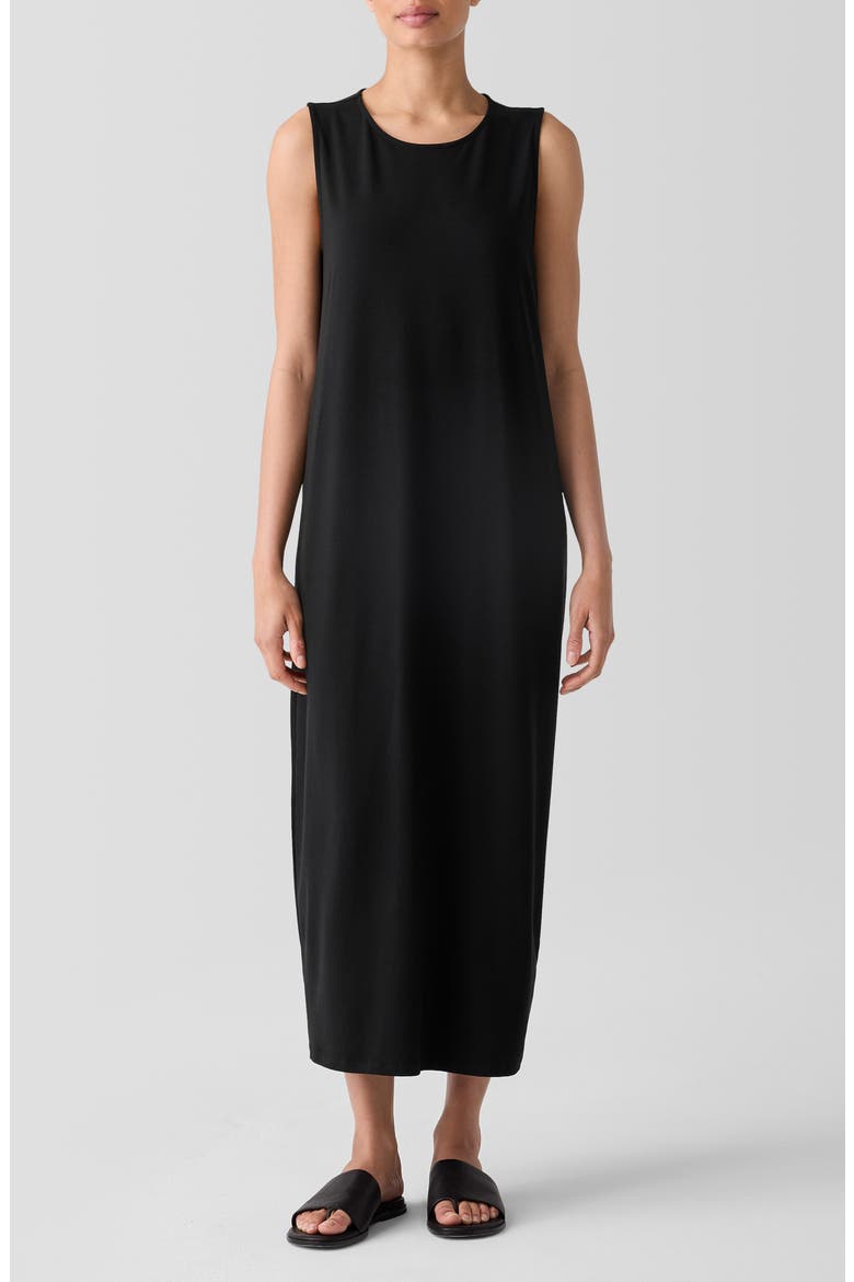 Round Neck Oval Stretch Sleeveless Midi Dress, Main, color, BLACK