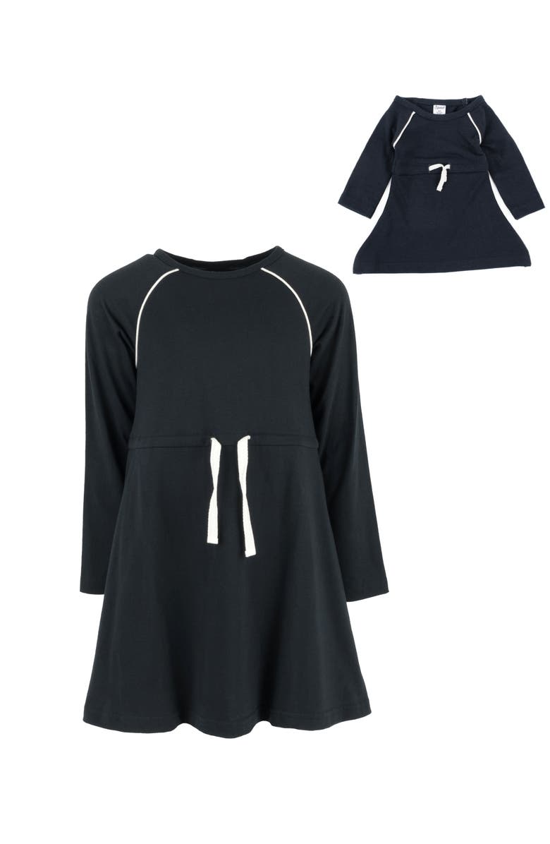 Leveret Girls Bow Tie Dress with Matching Doll Dress, Alternate, color, Navy