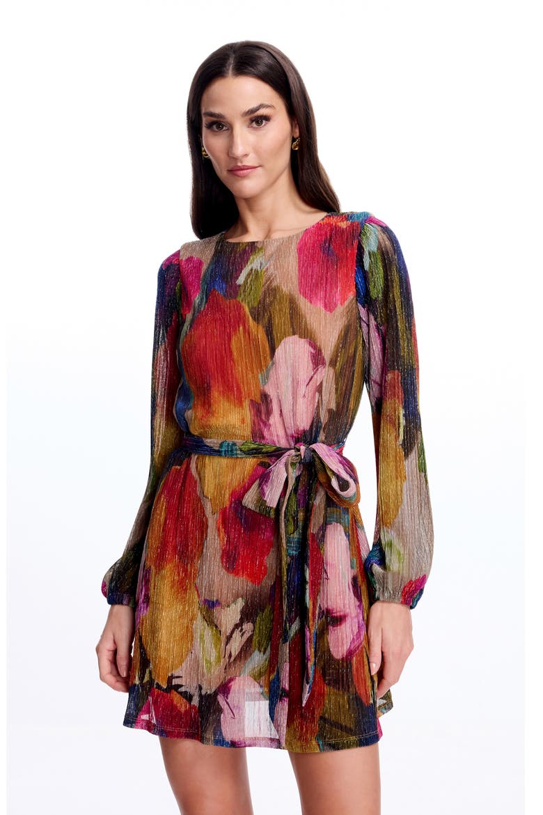 Kirsi Metallic Print Long Sleeve Minidress, Alternate, color, BRIGHT ROSE MULTI