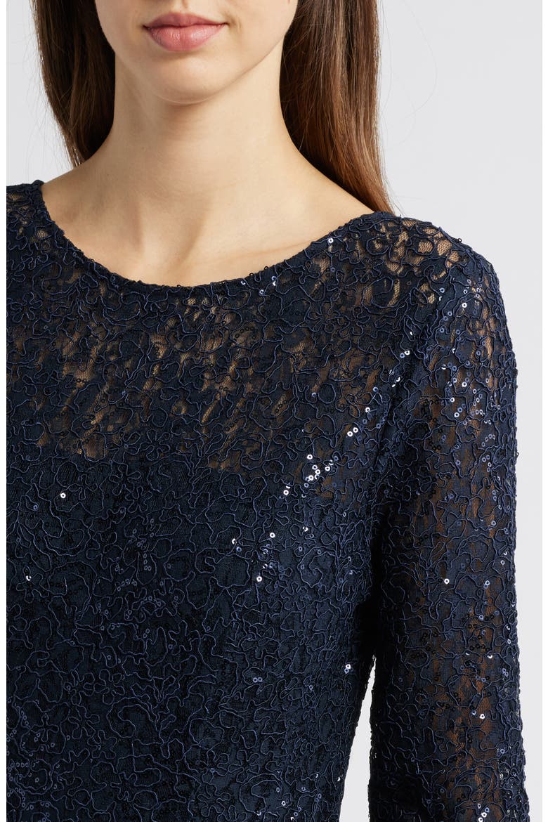 Sequin Lace A-Line Gown, Alternate, color, NAVY