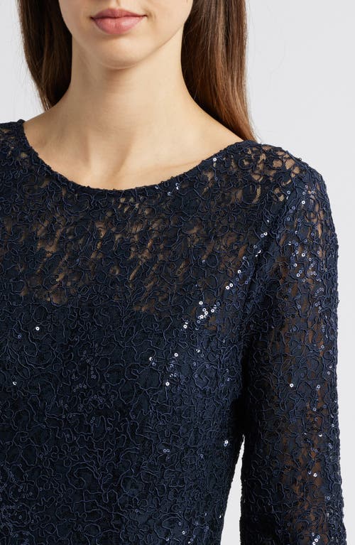 Tahari Asl Sequin Lace A-line Gown In Navy