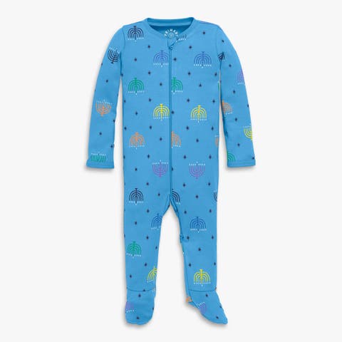 Baby Organic Zip Footie In Rainbow Menorahs