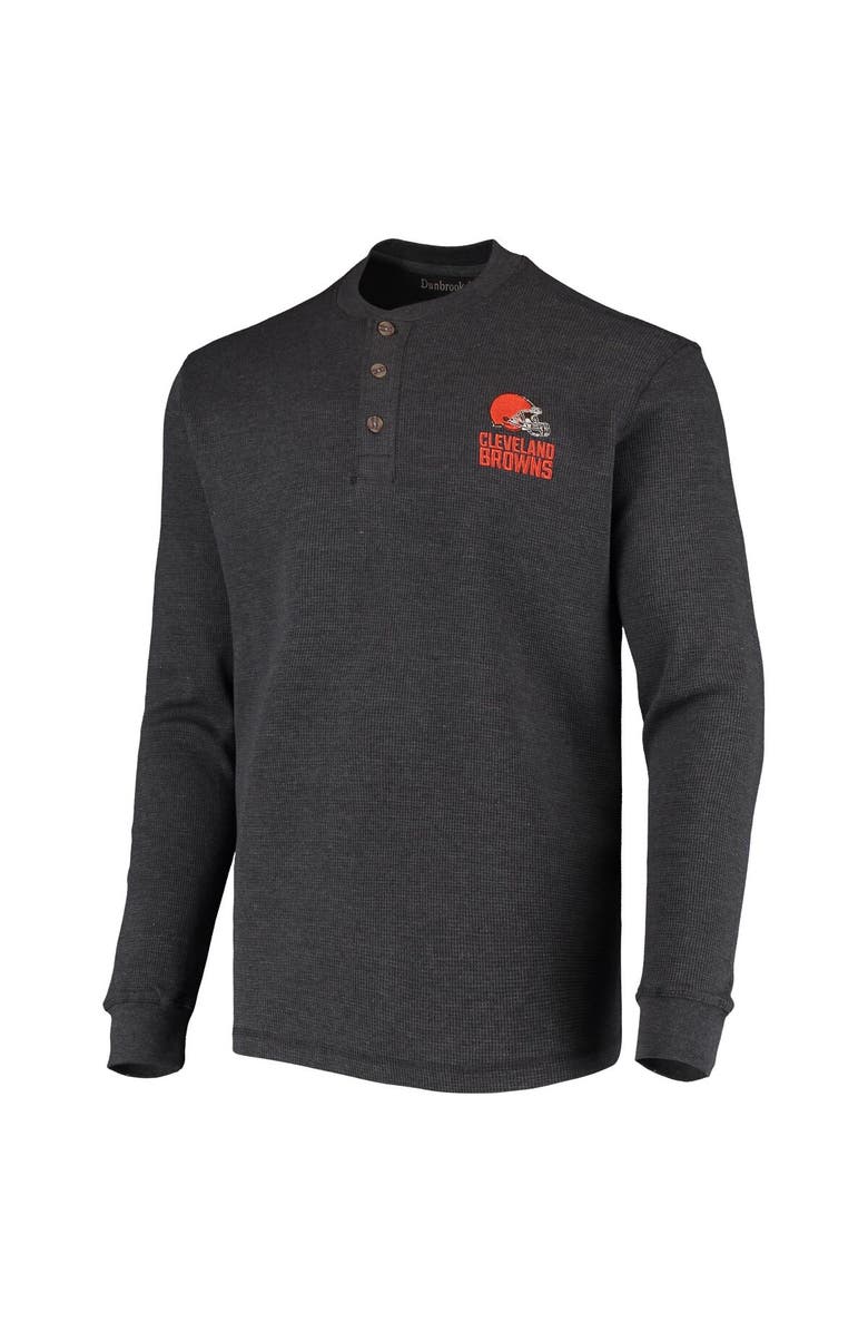 DUNBROOKE Men's Dunbrooke Charcoal Cleveland Browns Logo Maverick Thermal Henley Long Sleeve T-Shirt, Alternate, color, Charcoal