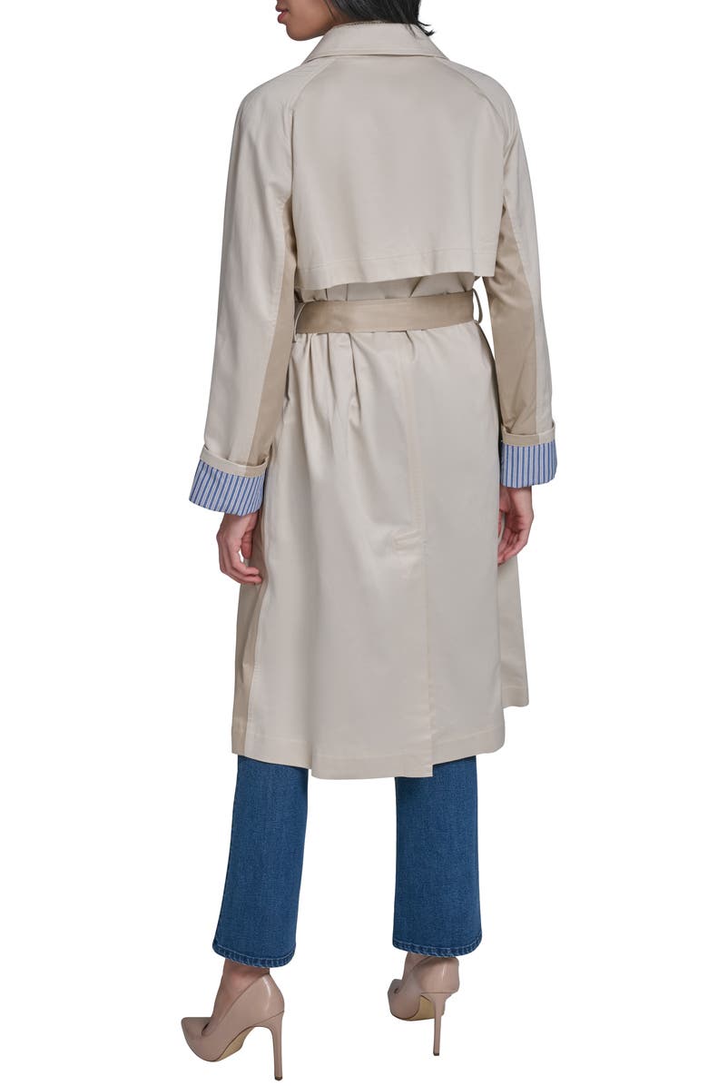 KARL LAGERFELD PARIS Two-Tone Cotton Blend Trench Coat, Alternate, color,