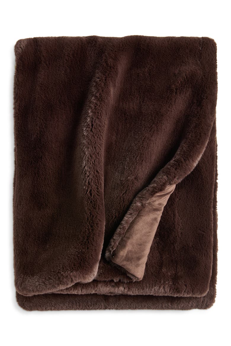 Rex Faux Fur Throw, Main, color, BROWN SEAL