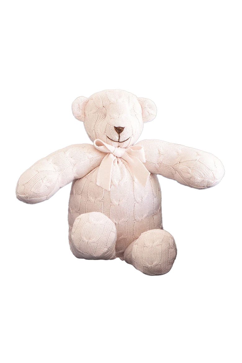 Plush Cable Knit Teddy Bear, Main, color, Rose