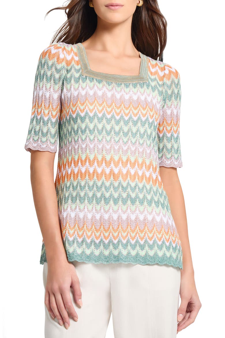 Pointelle Zigzag Knit Tunic, Main, color, GREEN/MULT