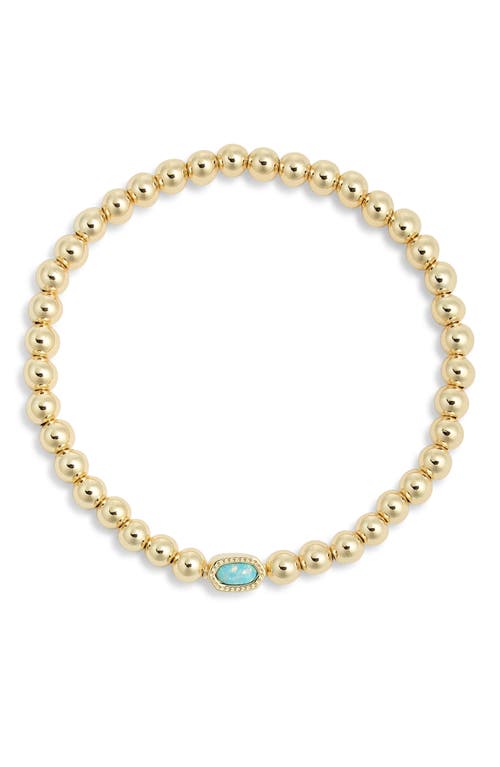 Kendra Scott Mini Elaina Beaded Stretch Bracelet In Gold Light Teal Opal