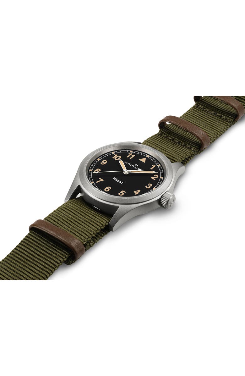 Hamilton Khaki Field NATO Strap Watch, 38mm, Alternate, color, Black