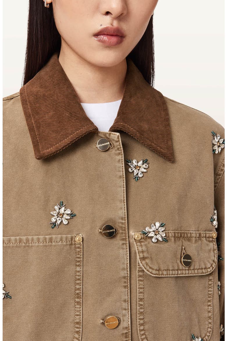 Bex Embroidered Detail Denim Jacket, Alternate, color, VINTAGE SAND BROWN