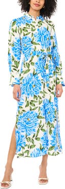 Vince Camuto Print Tie Belt Maxi Shirtdress