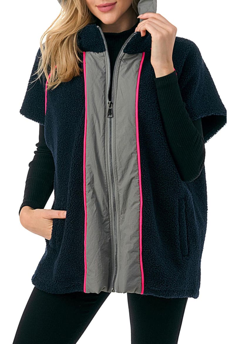 Hooded High Pile Fleece Cardigan, Main, color, NAVY