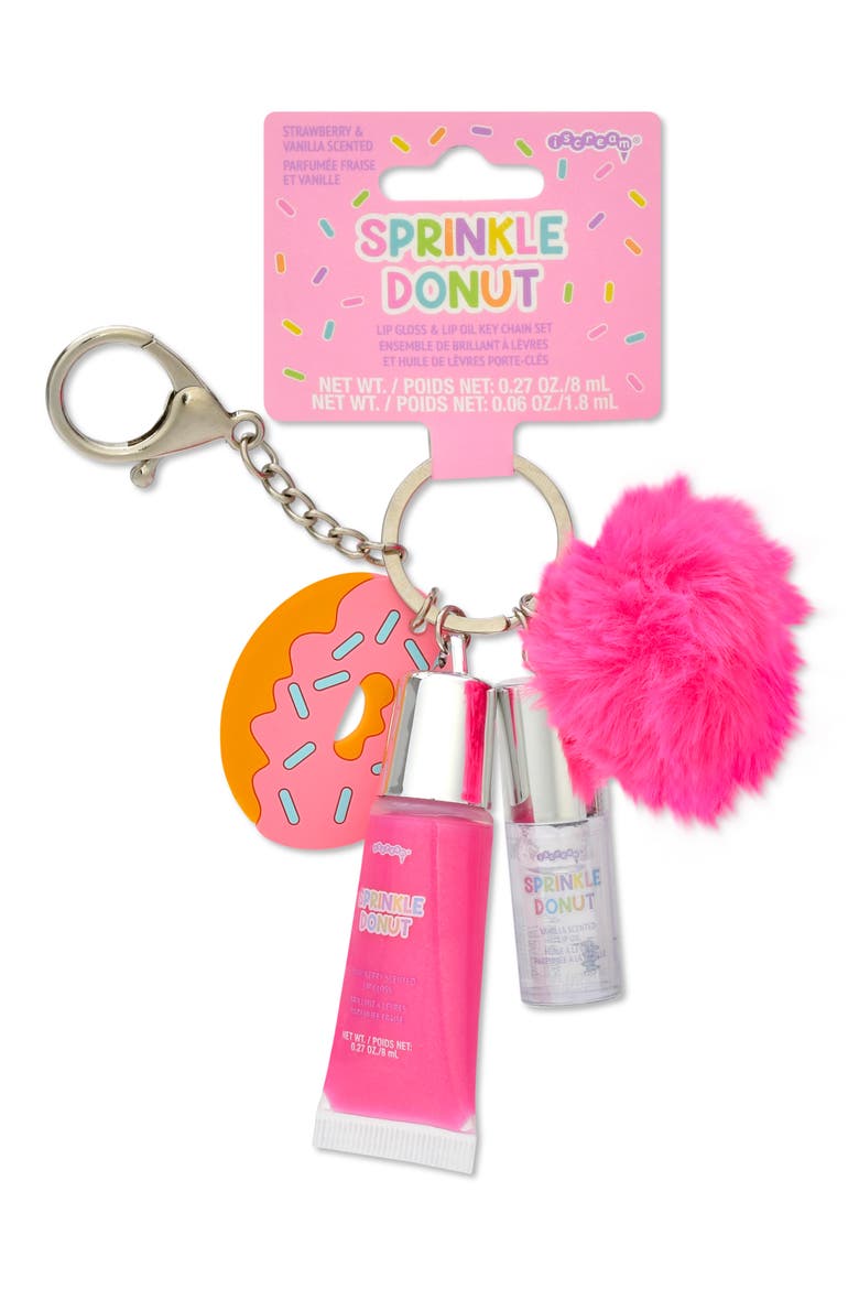 Kids' Sprinkle Donut Lip Gloss & Lip Oil Key Chain Set, Alternate, color, PINK MULTI